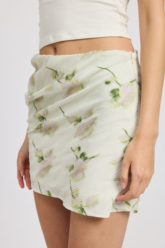 FLORAL PENCIL SKIRT WITH SIDE SLIT IVORY FLORAL by Emory Park | Fleurcouture