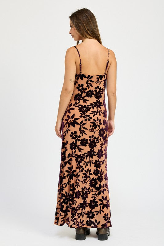 FLORAL PRINT COWL NECK MAXI DRESS BLUSH PURPLE by Emory Park | Fleurcouture