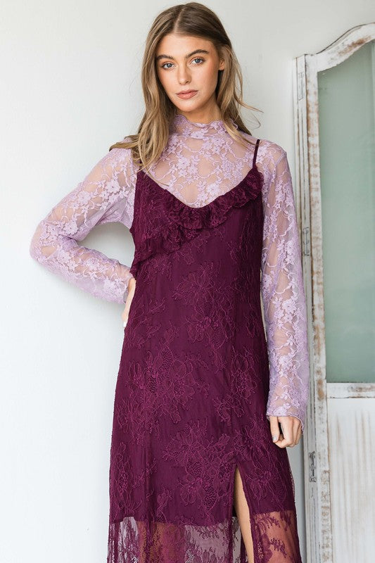 Floral print lace long sleeves top by Jade By Jane | Fleurcouture