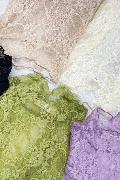Floral print lace long sleeves top by Jade By Jane | Fleurcouture