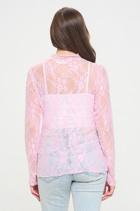 Floral print lace long sleeves top by Jade By Jane | Fleurcouture