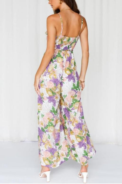 Floral Print Wide Leg Jumpsuit PURPLE PRINT S by One and Only Collective Inc | Fleurcouture