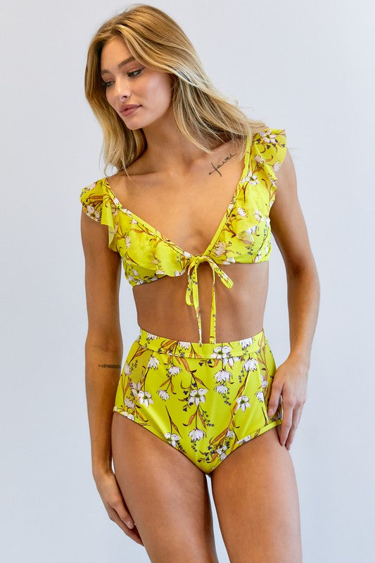 Floral Printed Swimwear Set Yellow by Davi &amp; Dani | Fleurcouture