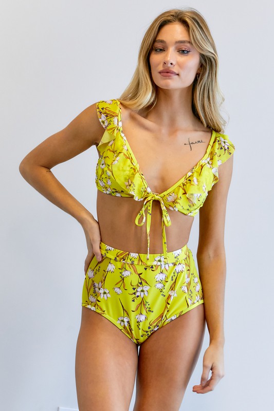 Floral Printed Swimwear Set Yellow by Davi &amp; Dani | Fleurcouture