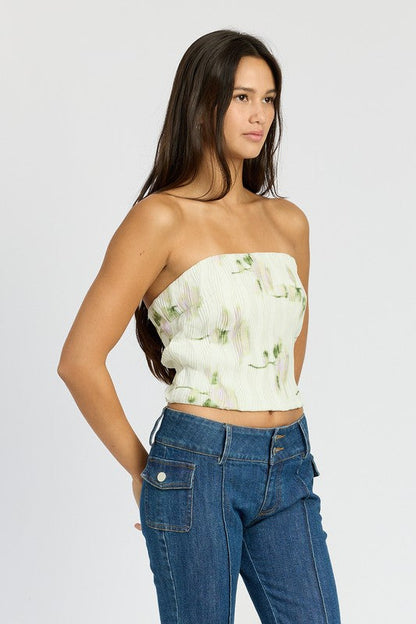 FLORAL TUBE TOP IVORY FLORAL by Emory Park | Fleurcouture