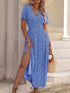 Floral v neck midi dress Blue S by Miss Sparkling | Fleurcouture
