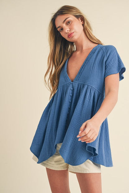 Florise Button Down Blouse AZURE S by Aemi + Co | Fleurcouture