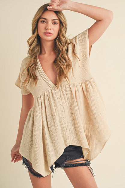 Florise Button Down Blouse OAT S by Aemi + Co | Fleurcouture