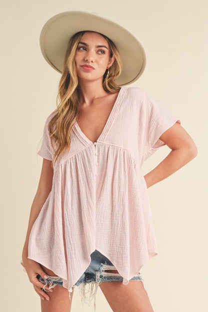 Florise Button Down Blouse PEACH S by Aemi + Co | Fleurcouture