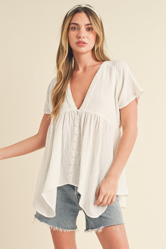 Florise Button Down Blouse WHITE S by Aemi + Co | Fleurcouture