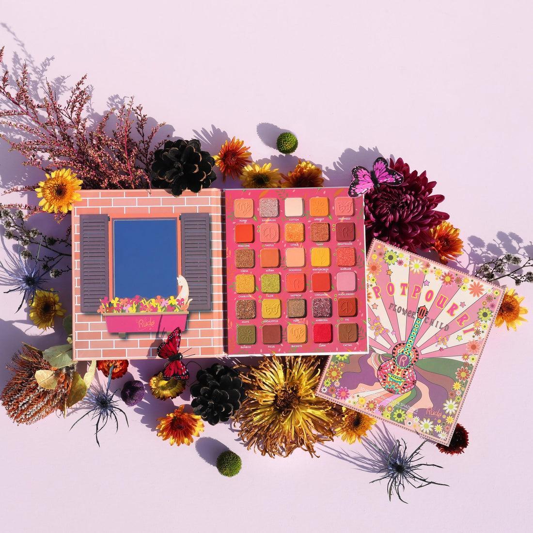 Flower Child 30 Pressed Pigment &amp; Shadows - Potpourri Eyeshadow Palette by Rude Cosmetics | Fleurcouture