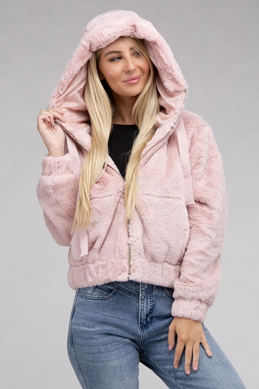 Fluffy Zip-Up Teddy Hoodie by Ambiance Apparel | Fleurcouture