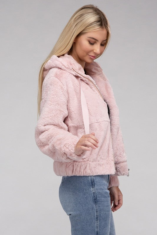 Fluffy Zip-Up Teddy Hoodie by Ambiance Apparel | Fleurcouture