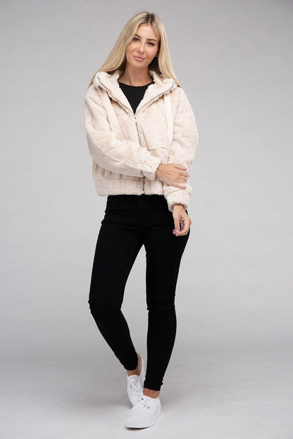 Fluffy Zip-Up Teddy Hoodie by Ambiance Apparel | Fleurcouture