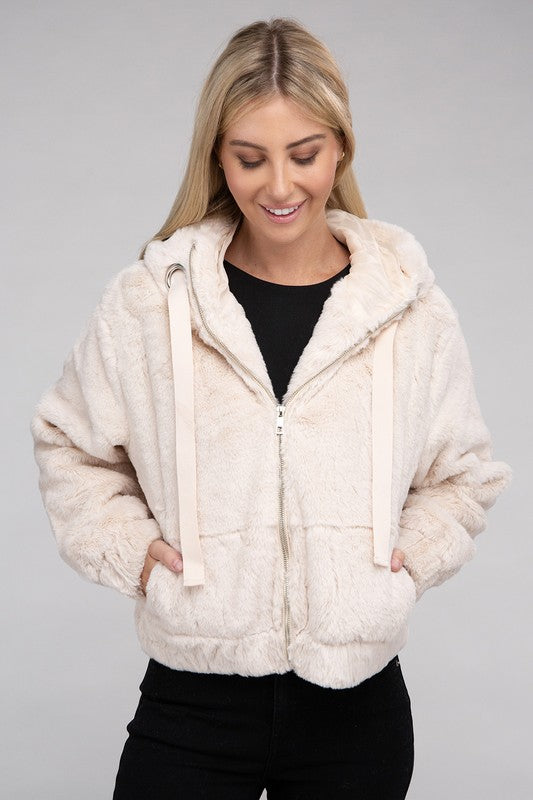 Fluffy Zip-Up Teddy Hoodie by Ambiance Apparel | Fleurcouture