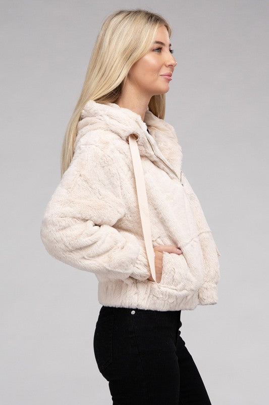 Fluffy Zip-Up Teddy Hoodie by Ambiance Apparel | Fleurcouture