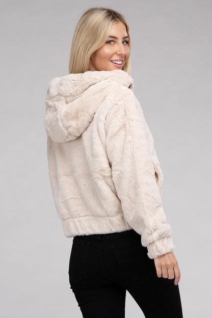 Fluffy Zip-Up Teddy Hoodie by Ambiance Apparel | Fleurcouture