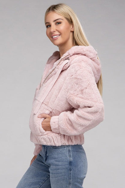 Fluffy Zip-Up Teddy Hoodie by Ambiance Apparel | Fleurcouture