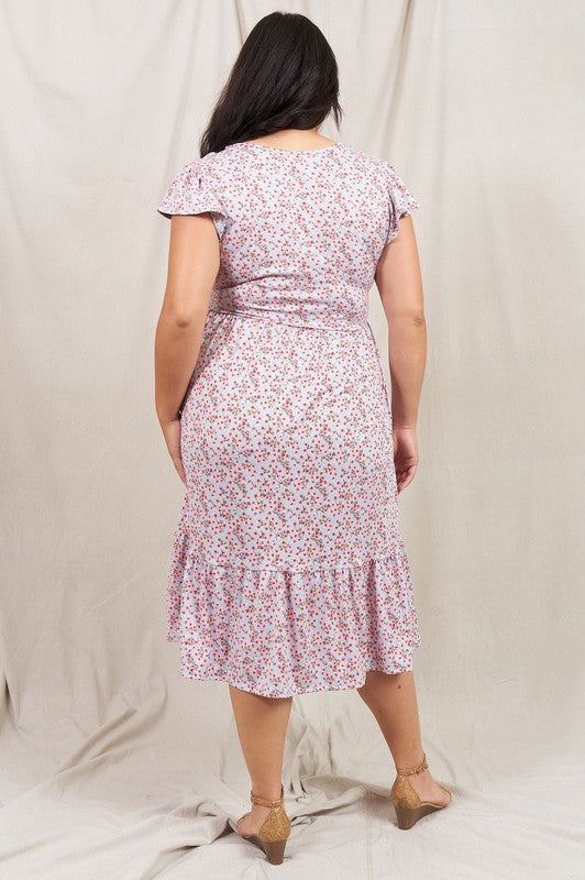 Flutter Sleeve Ditsy Floral Sundress Blue Pink by EG fashion | Fleurcouture