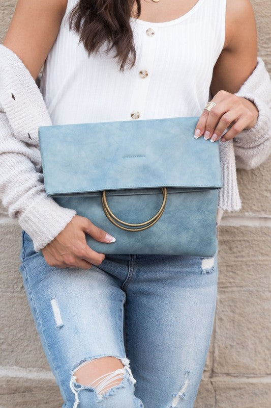 Fold-over O-ring Clutch Slate Blue OneSize by Aili&