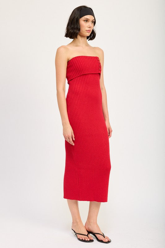 FOLD OVER RIBBED TUBE DRESS RED by Emory Park | Fleurcouture