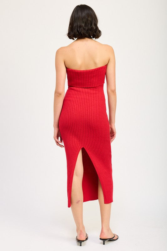 FOLD OVER RIBBED TUBE DRESS RED by Emory Park | Fleurcouture