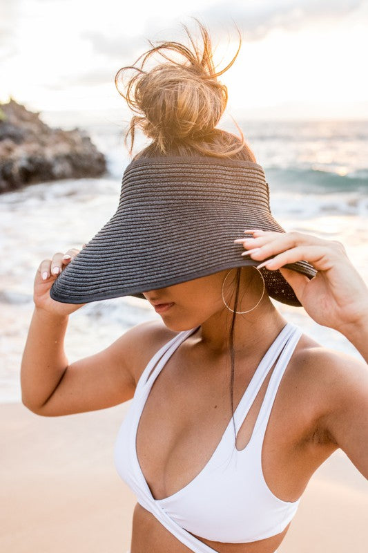 Foldable Wide Brim Bow Visor Black OneSize by Aili&