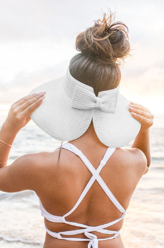 Foldable Wide Brim Bow Visor White OneSize by Aili&