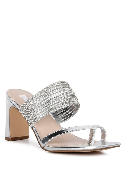 Follow Me Mid Block Heel Sandals Silver 5 by Rag Company | Fleurcouture