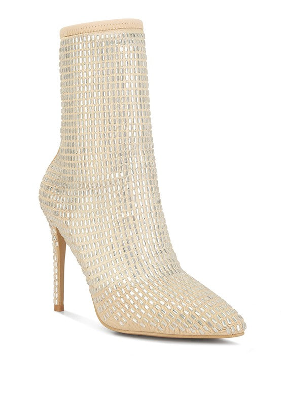 Fortunate Rhinestones Embellished Mesh Boots Champagne Gold 5 by Rag Company | Fleurcouture