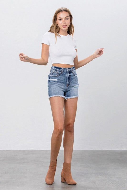 Frayed Denim Mom Shorts MEDIUM by Denim Lab USA | Fleurcouture