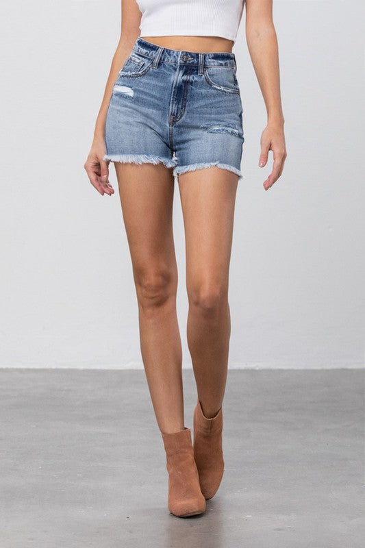 Frayed Denim Mom Shorts MEDIUM S by Denim Lab USA | Fleurcouture