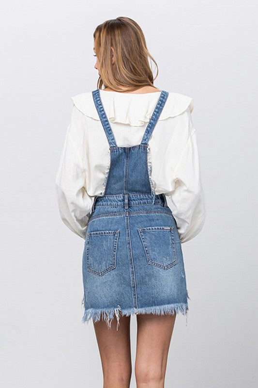 Frayed Denim Overalls Dress MEDIUM by Denim Lab USA | Fleurcouture