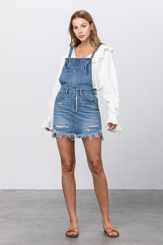 Frayed Denim Overalls Dress MEDIUM by Denim Lab USA | Fleurcouture