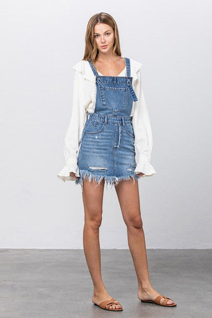 Frayed Denim Overalls Dress MEDIUM by Denim Lab USA | Fleurcouture