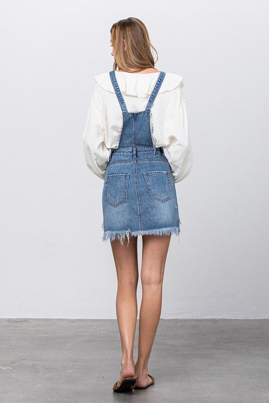 Frayed Denim Overalls Dress MEDIUM by Denim Lab USA | Fleurcouture