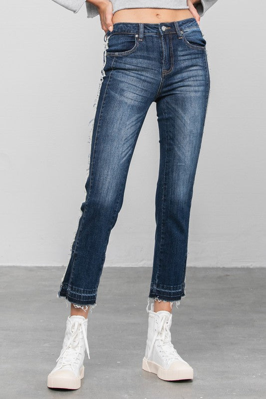 Frayed Hem Cropped Straight Jeans DARK 1 by Denim Lab USA | Fleurcouture