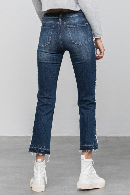 Frayed Hem Cropped Straight Jeans DARK by Denim Lab USA | Fleurcouture