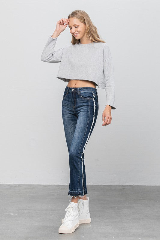 Frayed Hem Cropped Straight Jeans DARK by Denim Lab USA | Fleurcouture