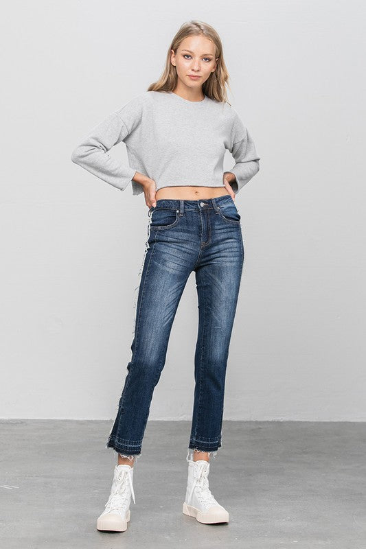 Frayed Hem Cropped Straight Jeans DARK by Denim Lab USA | Fleurcouture