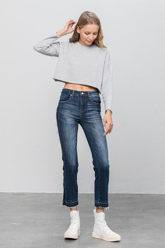 Frayed Hem Cropped Straight Jeans DARK by Denim Lab USA | Fleurcouture