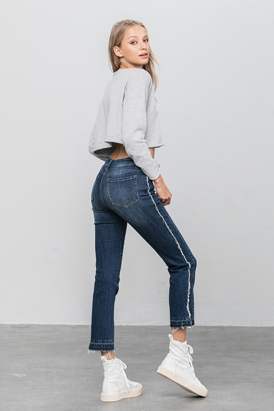 Frayed Hem Cropped Straight Jeans DARK by Denim Lab USA | Fleurcouture