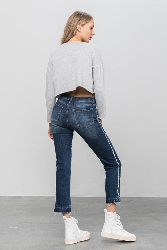 Frayed Hem Cropped Straight Jeans DARK by Denim Lab USA | Fleurcouture