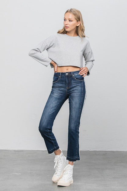 Frayed Hem Cropped Straight Jeans DARK by Denim Lab USA | Fleurcouture