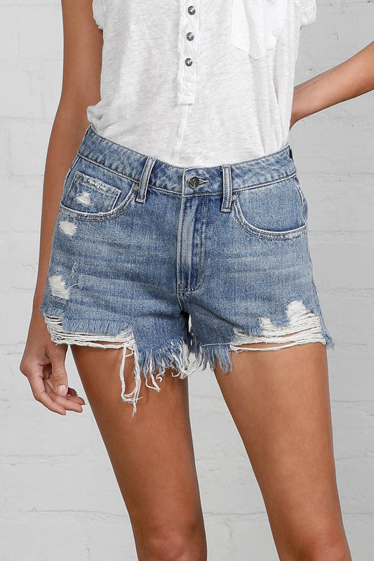 Frayed Hem Distressed Denim Shorts MEDIUM L by Denim Lab USA | Fleurcouture