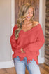 Frayed Hem Dropped Shoulder Sweater Coral S by Trendsi | Fleurcouture