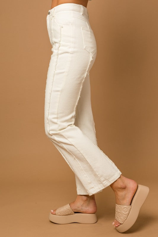 Frayed Hem Flare Pants White by Gilli | Fleurcouture