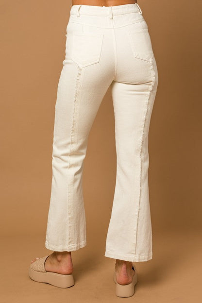 Frayed Hem Flare Pants White by Gilli | Fleurcouture