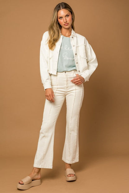 Frayed Hem Flare Pants White by Gilli | Fleurcouture