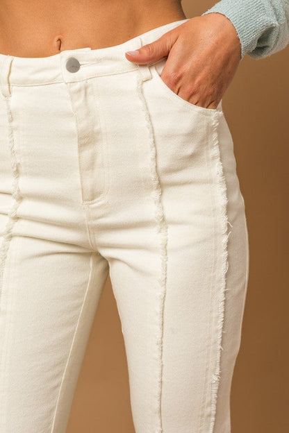 Frayed Hem Flare Pants White by Gilli | Fleurcouture